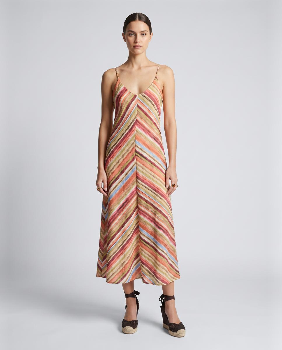 Vestido Comprido com Estampado Assimétrico Multicolor-4