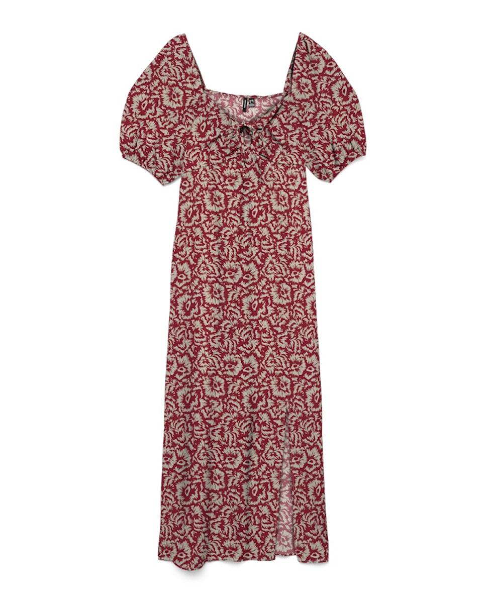 Vestido Comprido de Manga em Balão Bordeaux-6