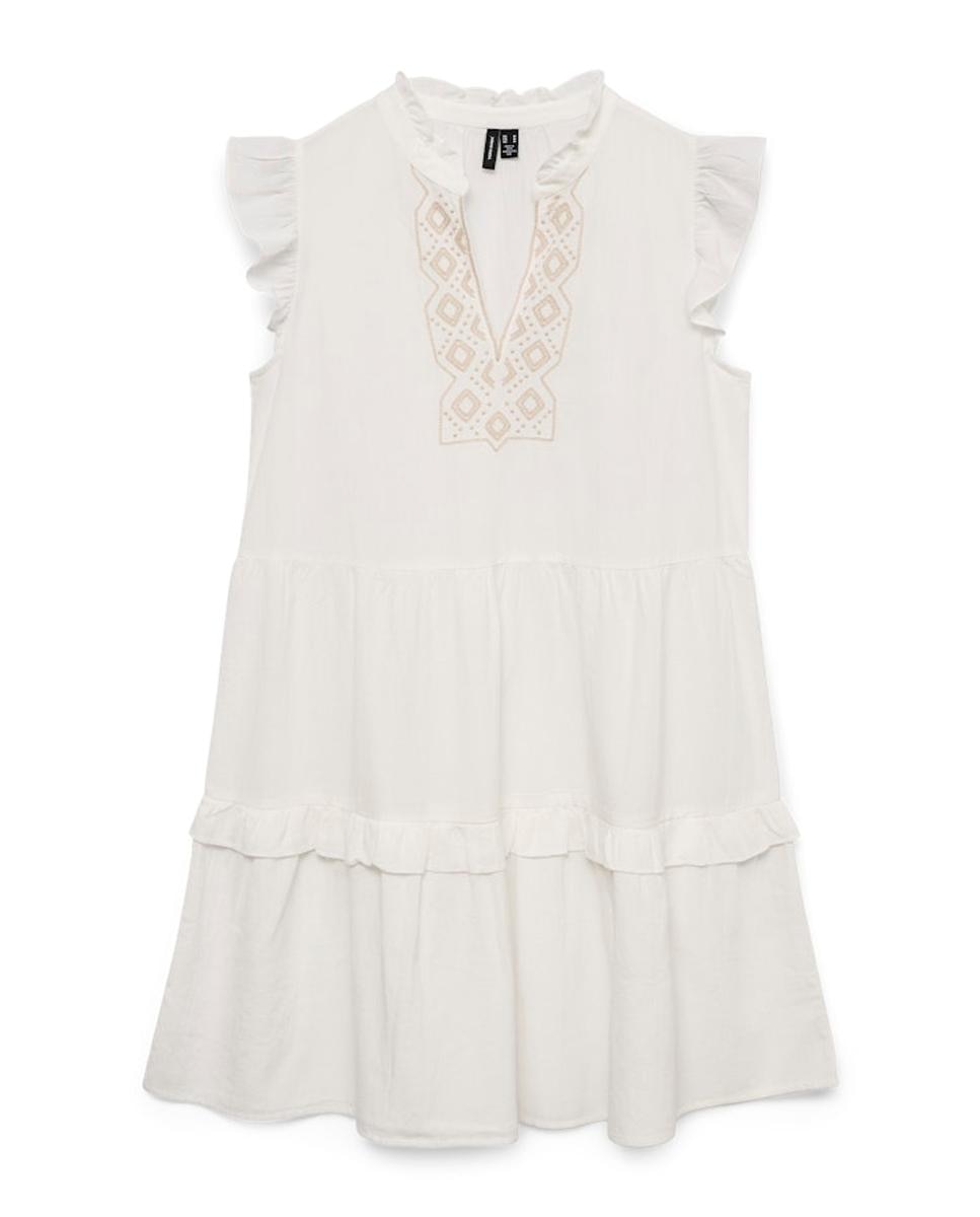 Vestido curto com folhos Branco-6