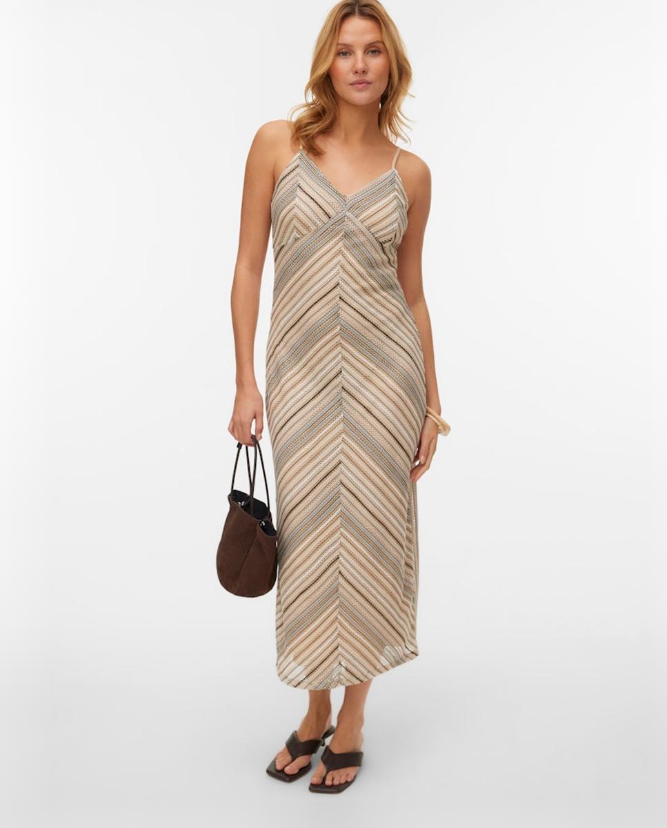 Vestido comprido às riscas Lã-3