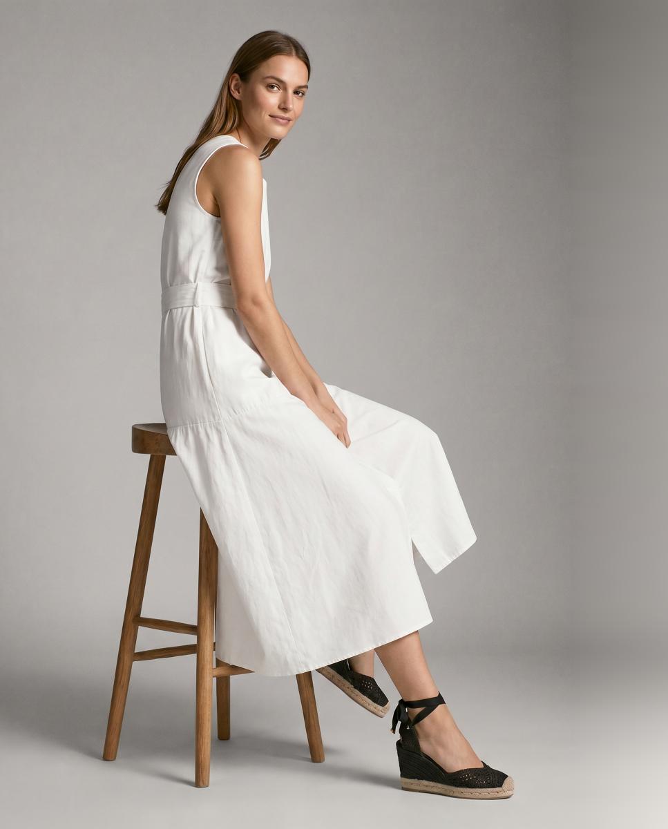 Vestido comprido com cinto Branco-2