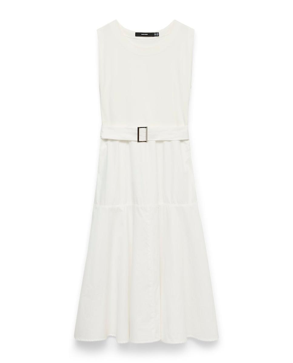 Vestido comprido com cinto Branco-5