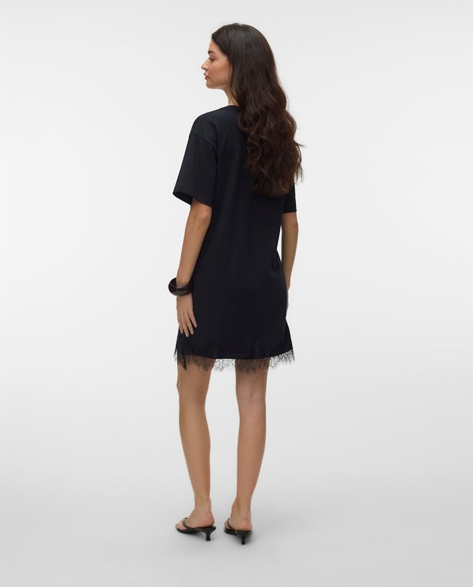 Vestido Curto com Parte Inferior de Renda Preto-2