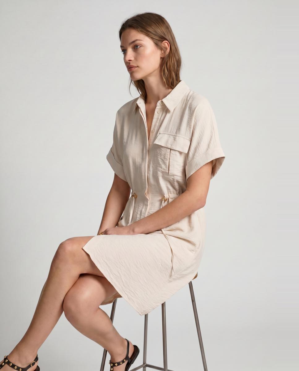 Vestido curto com botões Branco-4