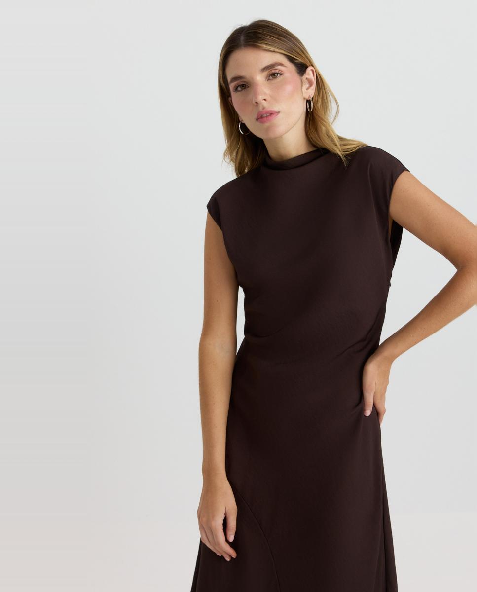 Vestido largo asimetrico de mujer - Vero Moda - Marrón oscuro Marrón oscuro-4