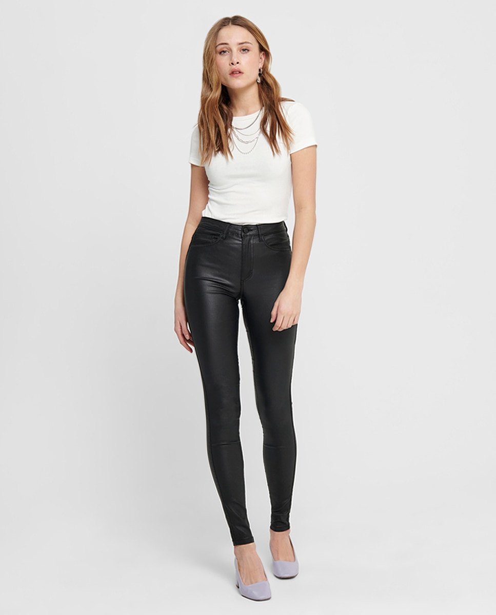 Only - Pantalón de mujer polipiel cintura alta.