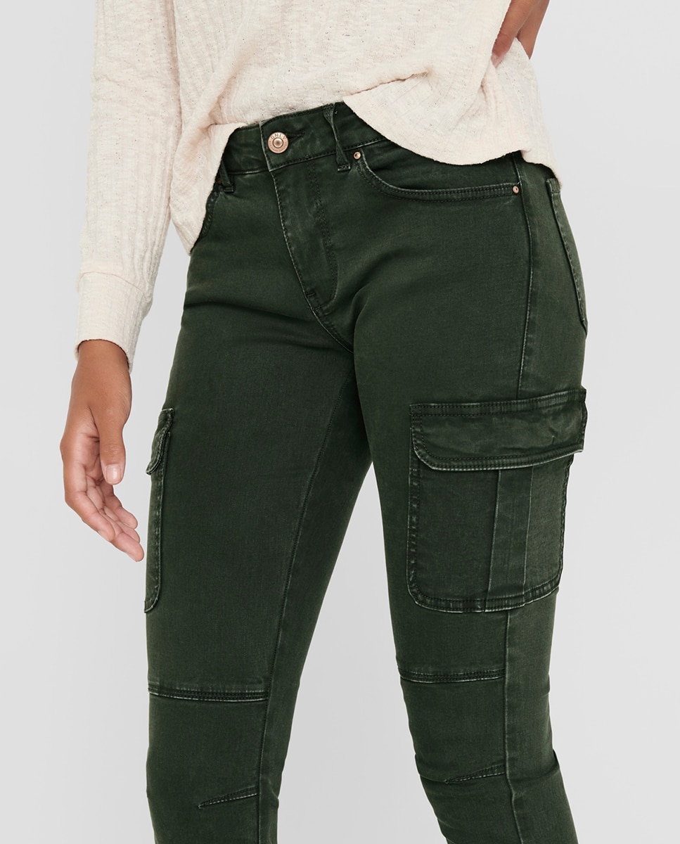 Calças cargo com bolsos laterais Verde-4