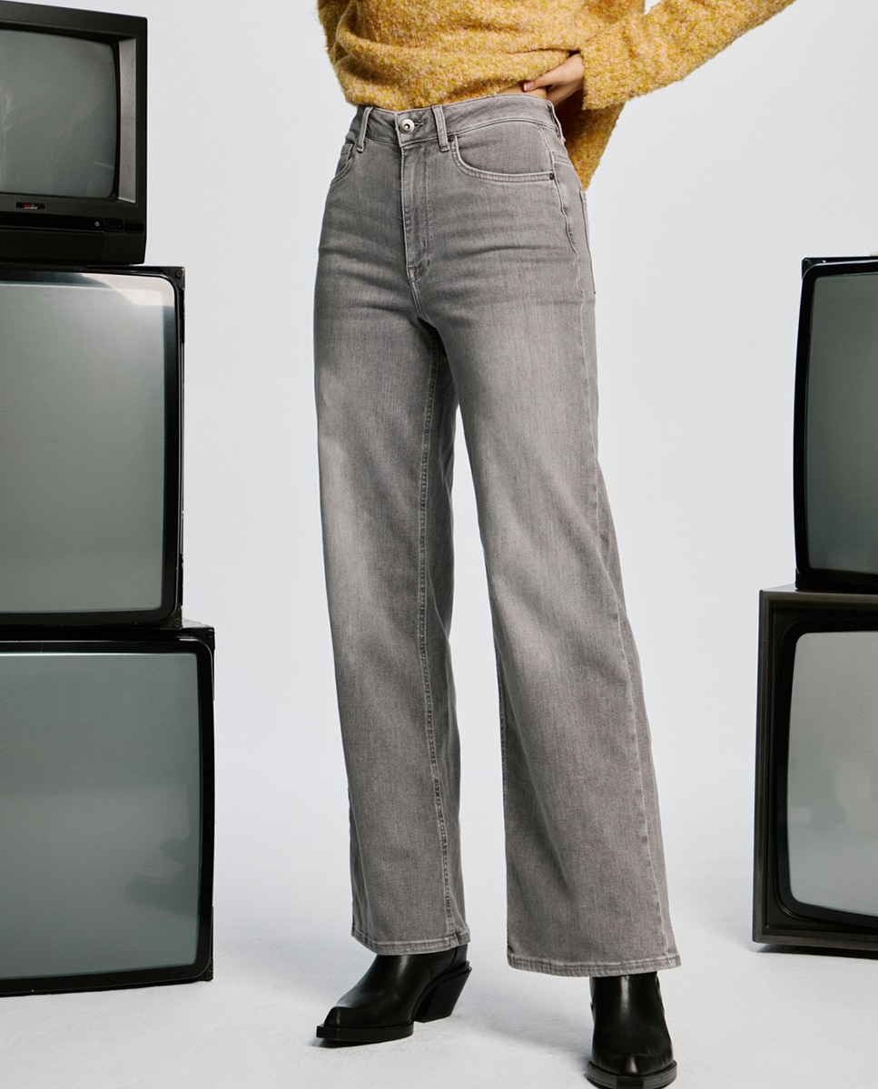Jeans Largas Cinzento-2