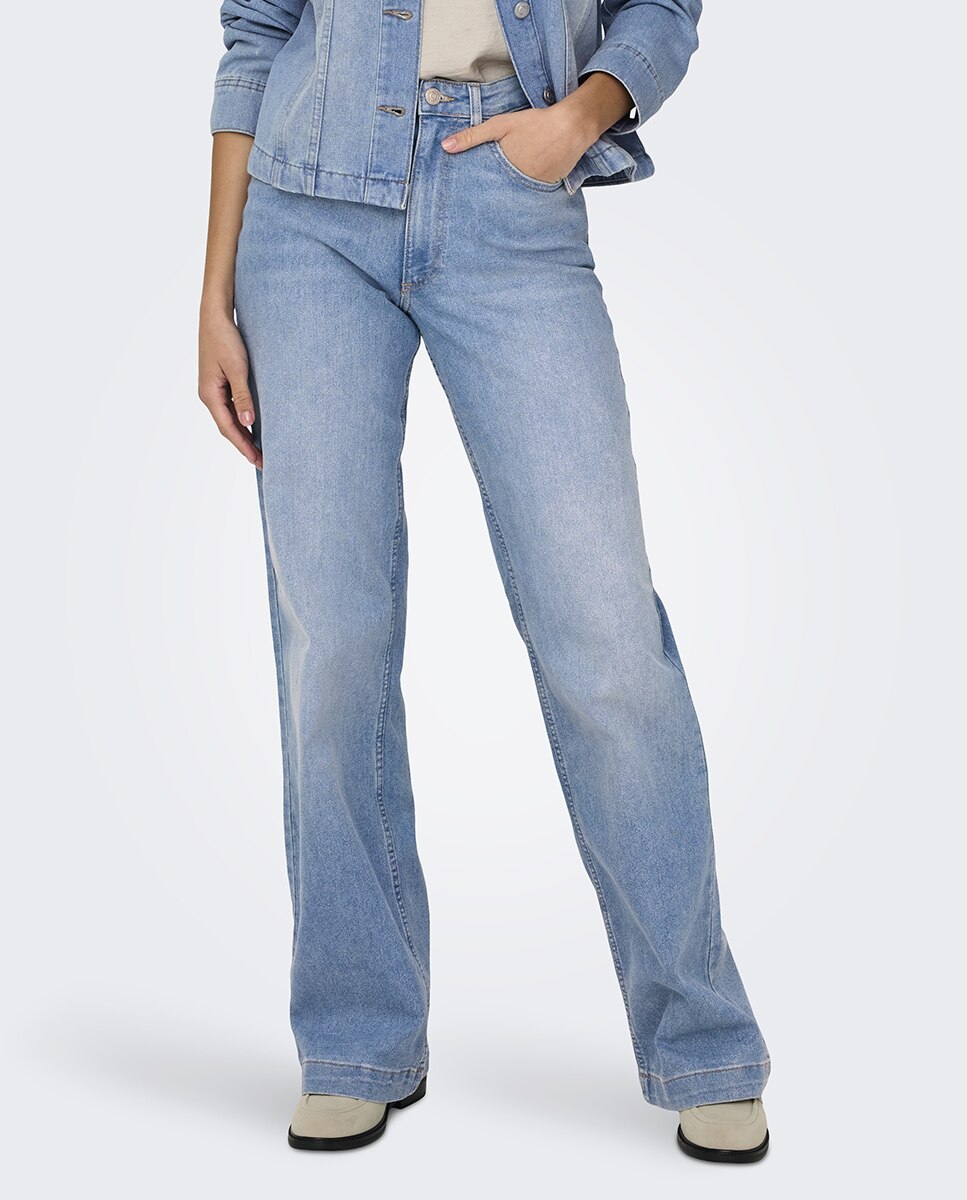 Jeans Largas com Fecho de Correr Azul-claro-1