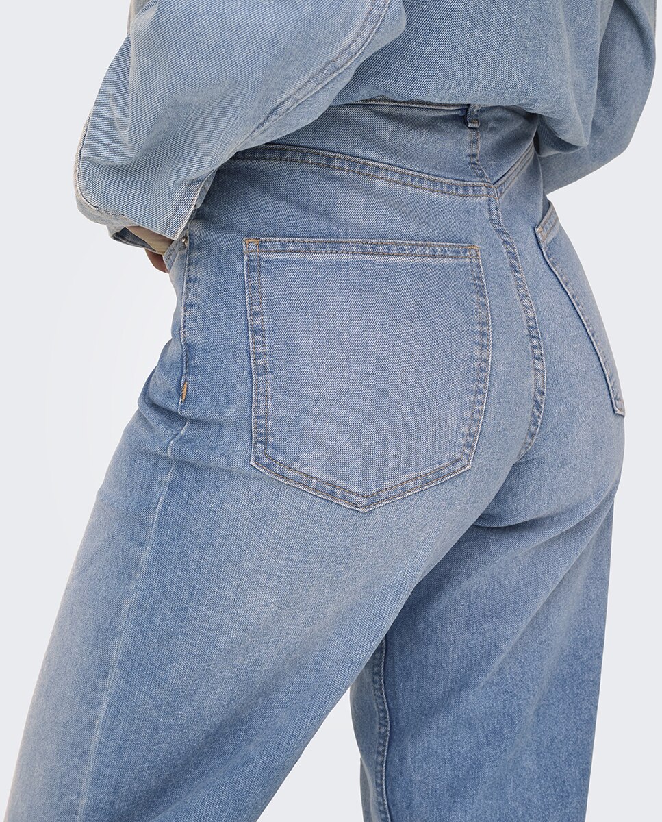 Jeans Largas com Fecho de Correr Azul-claro-4