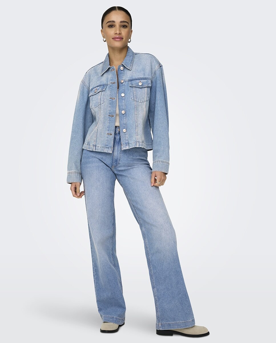 Jeans Largas com Fecho de Correr Azul-claro-7