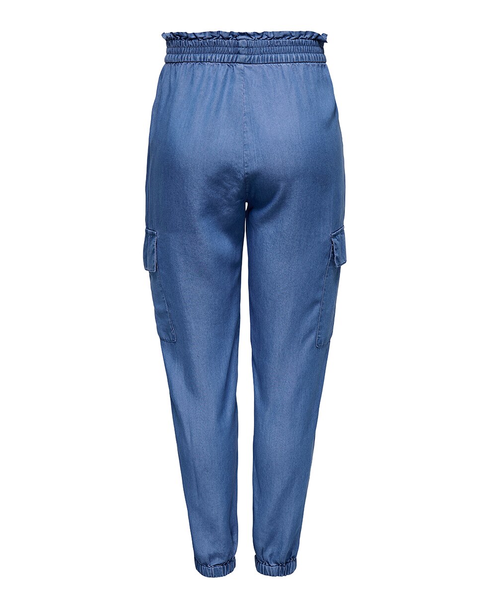 Calças Cargo com Cintura Subida Azul-7