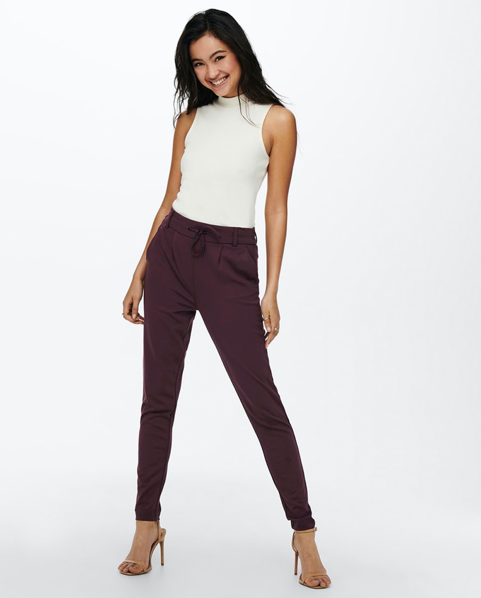 Pantalón de mujer con cordón - Only - Rojo Rojo-1