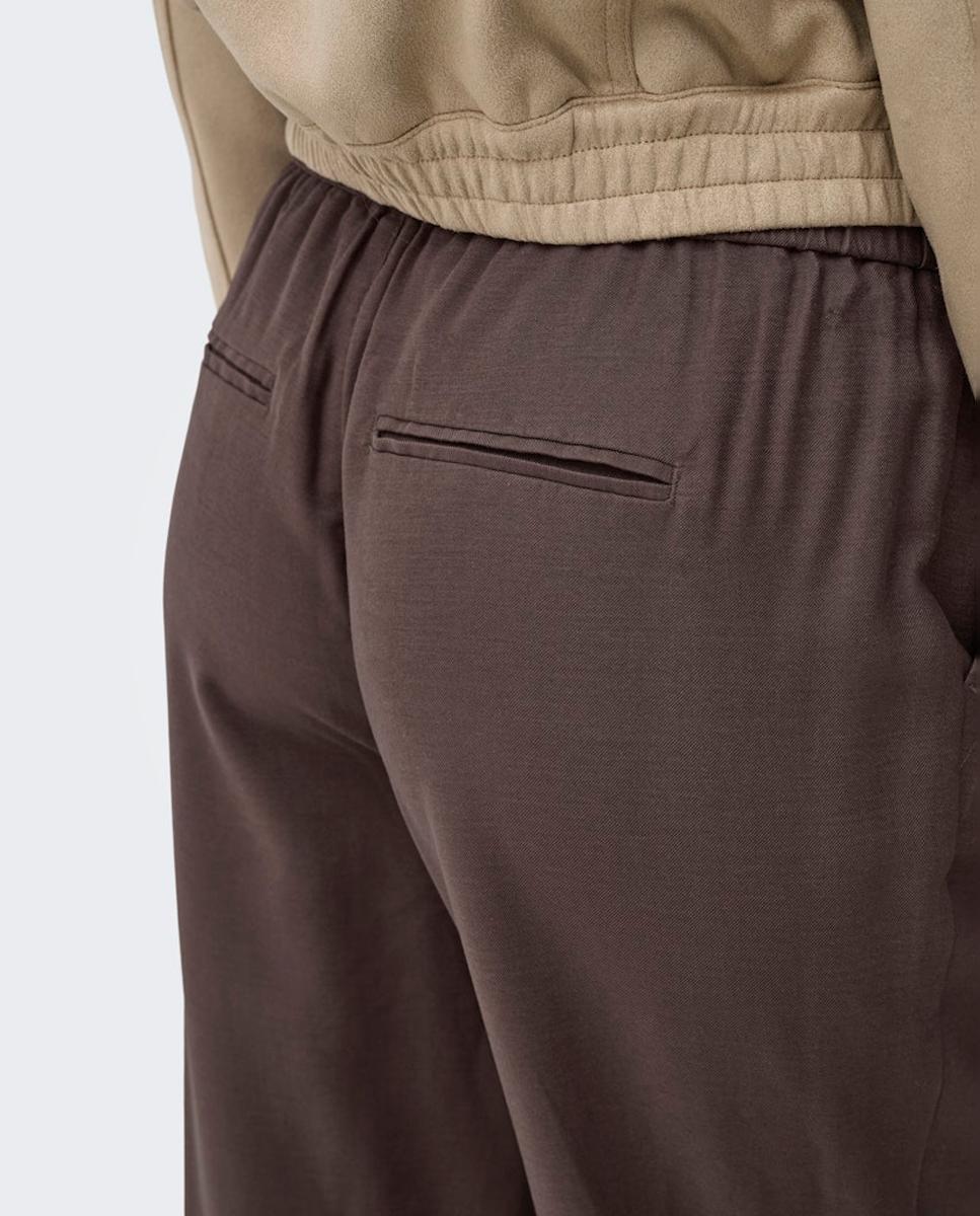 Pantalón largo de mujer con cintura elástica y cordón - Only - Marrón Marrón-2