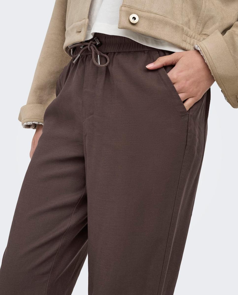 Pantalón largo de mujer con cintura elástica y cordón - Only - Marrón Marrón-4
