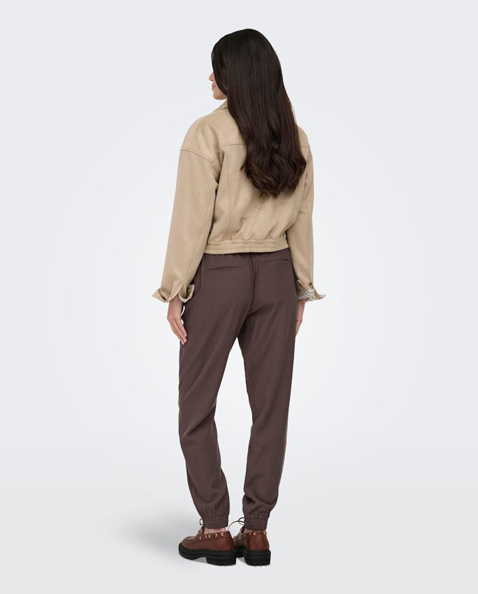 Pantalón largo de mujer con cintura elástica y cordón - Only - Marrón Marrón-5