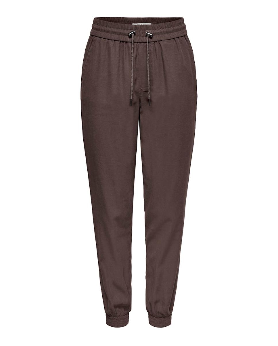 Pantalón largo de mujer con cintura elástica y cordón - Only - Marrón Marrón-6