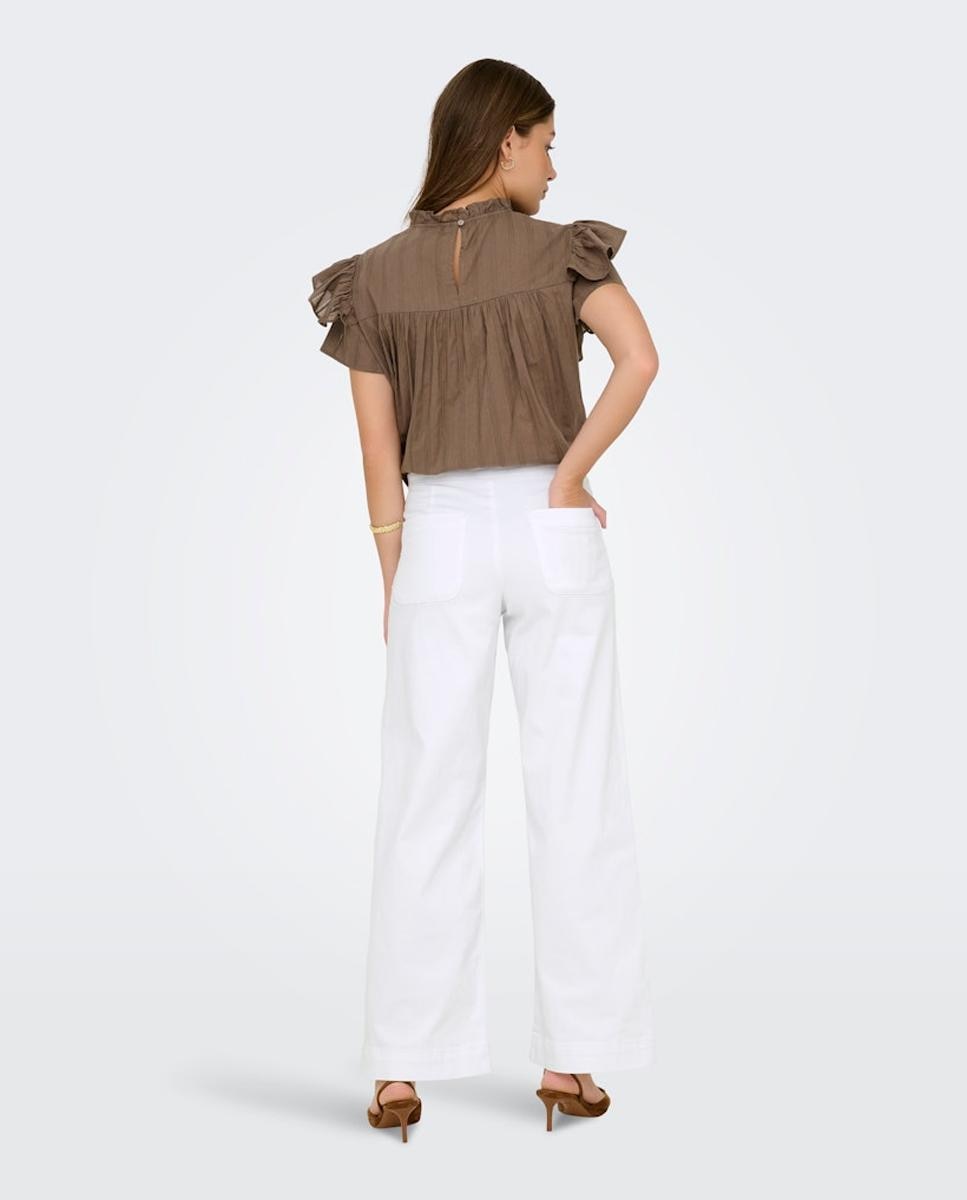 Jeans Largas com Cintura Subida Branco-2