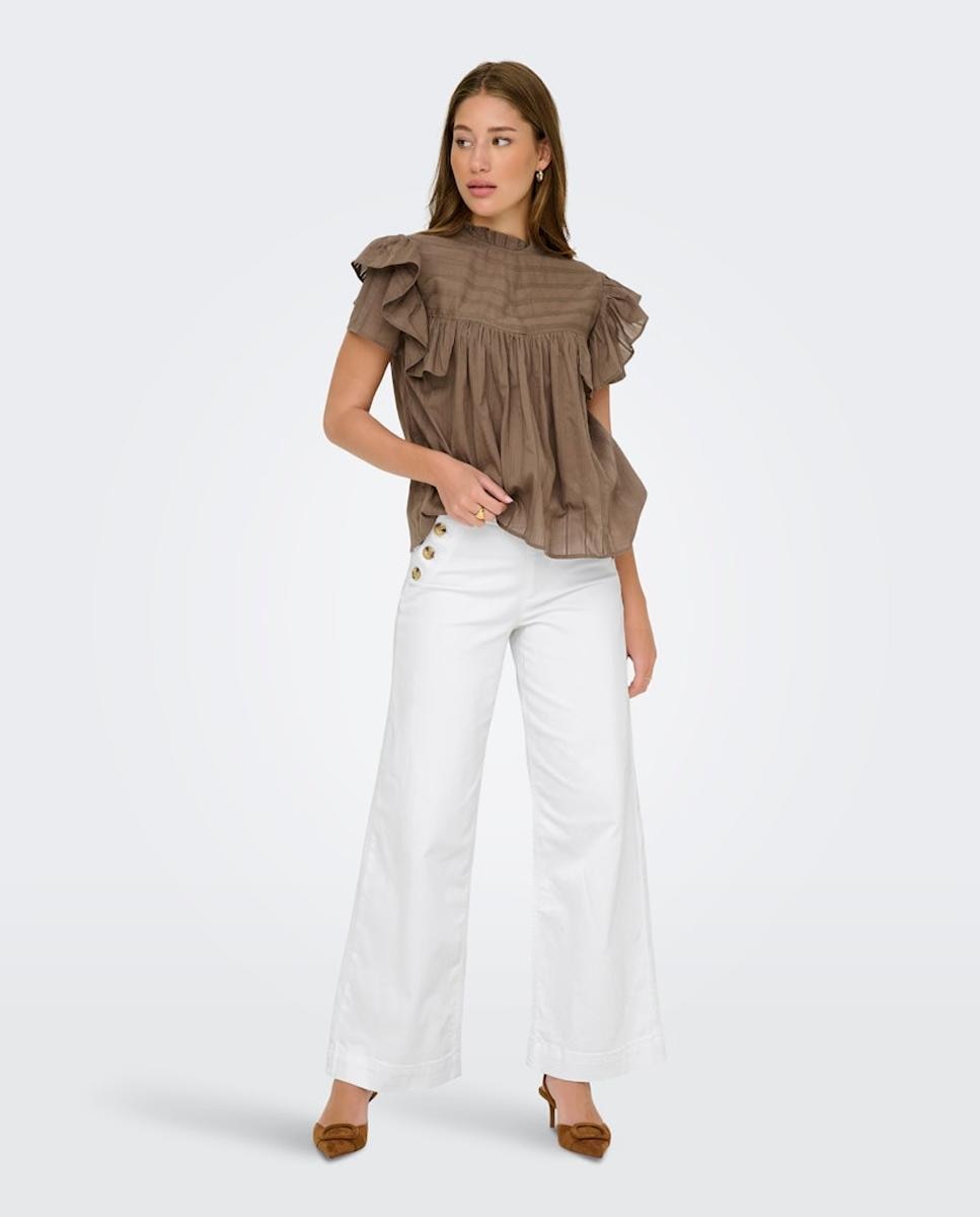 Jeans Largas com Cintura Subida Branco-4