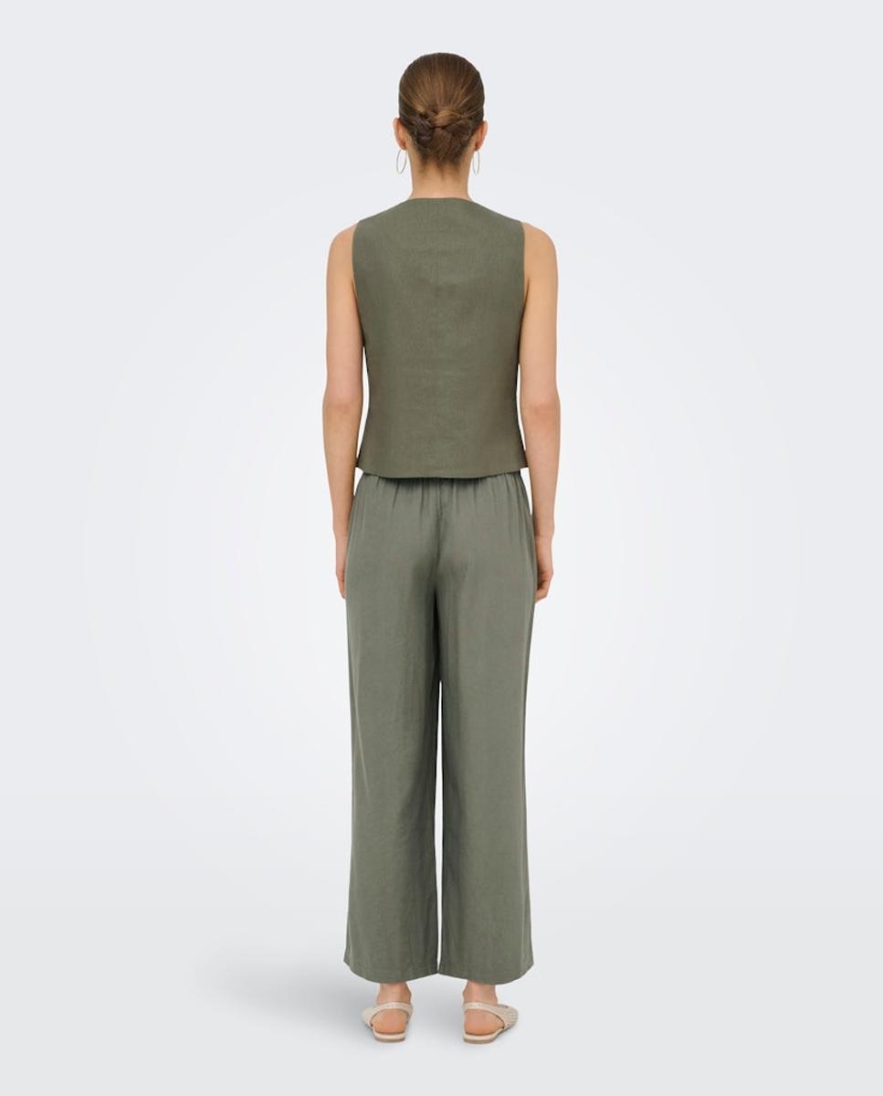 Calças Culotte de Cintura Média com Cordão Verde-escuro-4