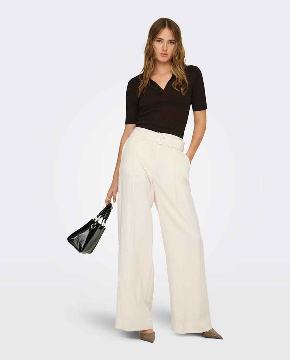 Only - Pantalón ancho de mujer de tiro alto con cinturón.