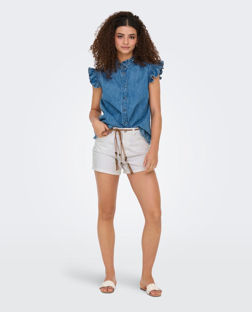 Only - Pantalón corto vaquero de mujer de tiro alto con cierre de botón y cremallera.