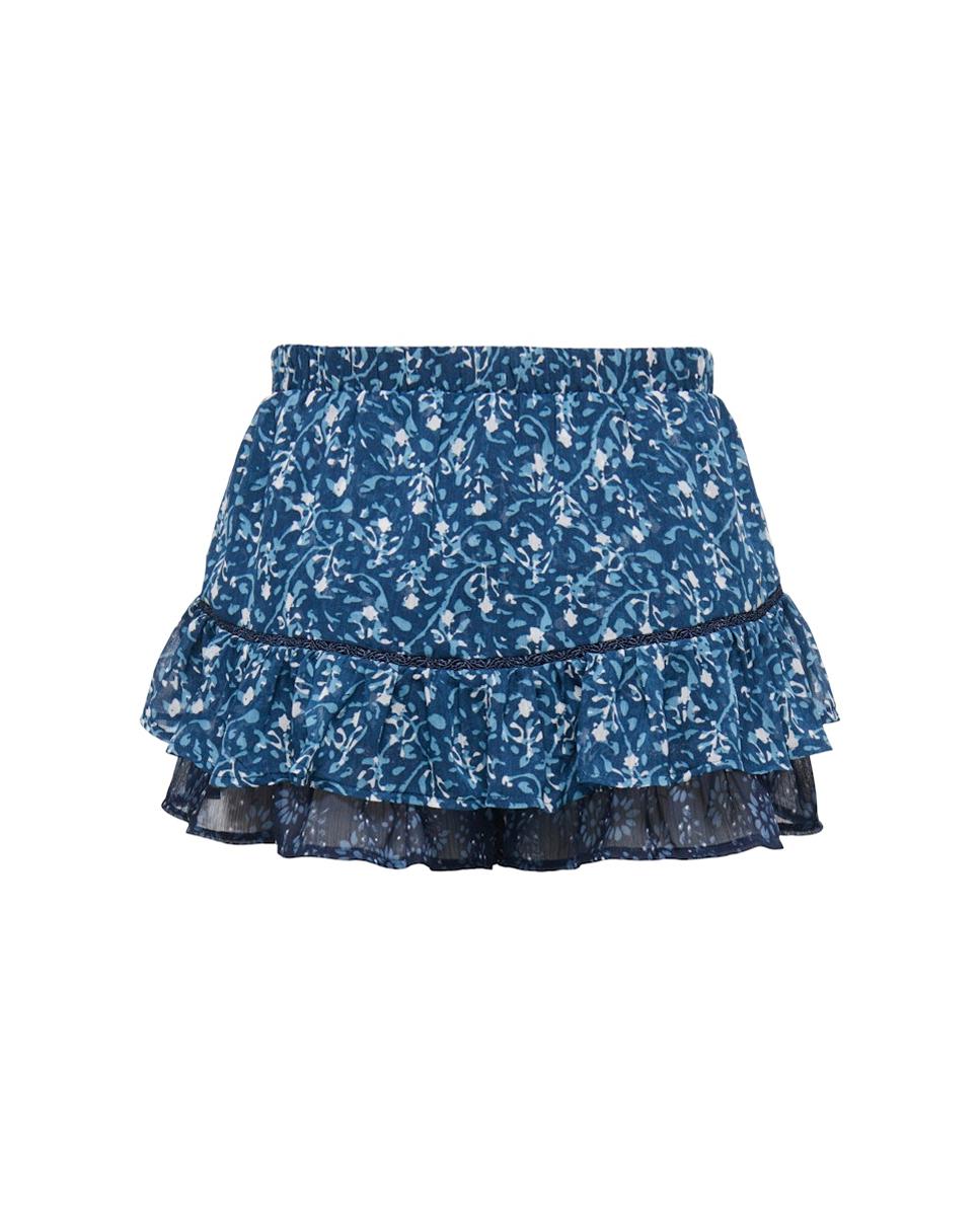 Skort Curta Regular com Folhos Azul-marinho-5