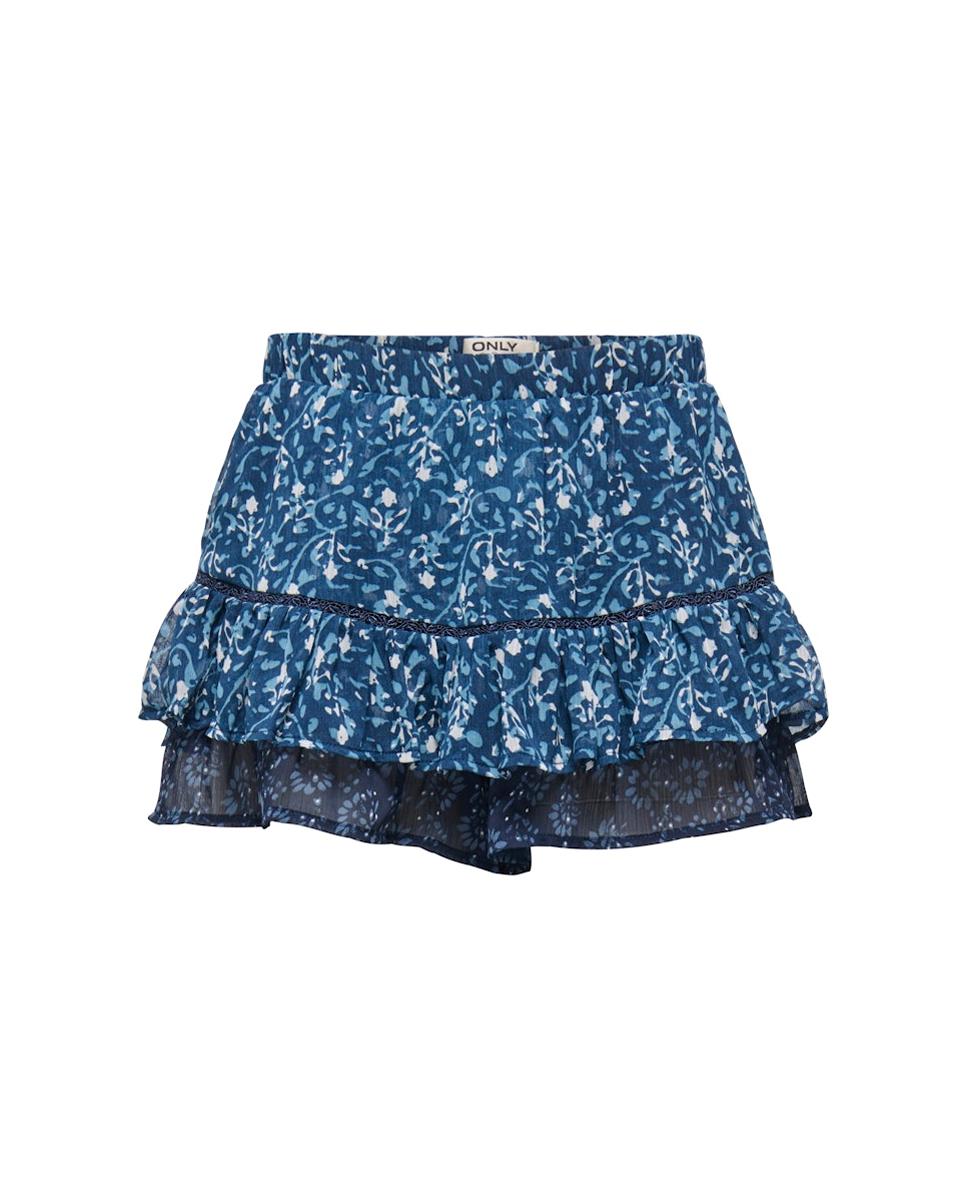 Skort Curta Regular com Folhos Azul-marinho-6