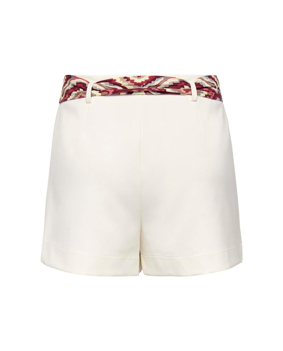 Calções de cintura subida com cinto Branco-6