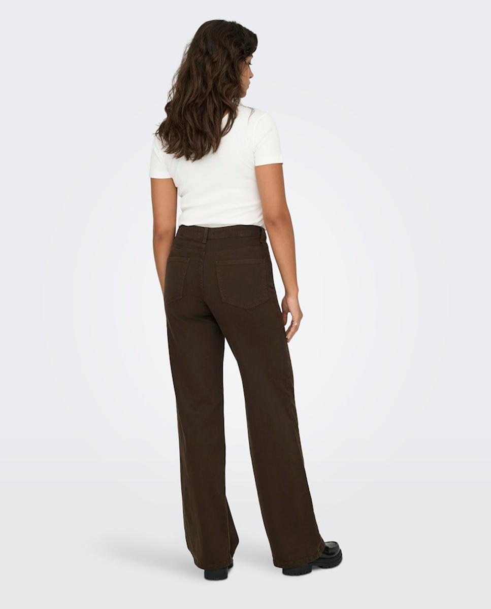 Jeans Wide Leg com Cintura Subida Castanho-2