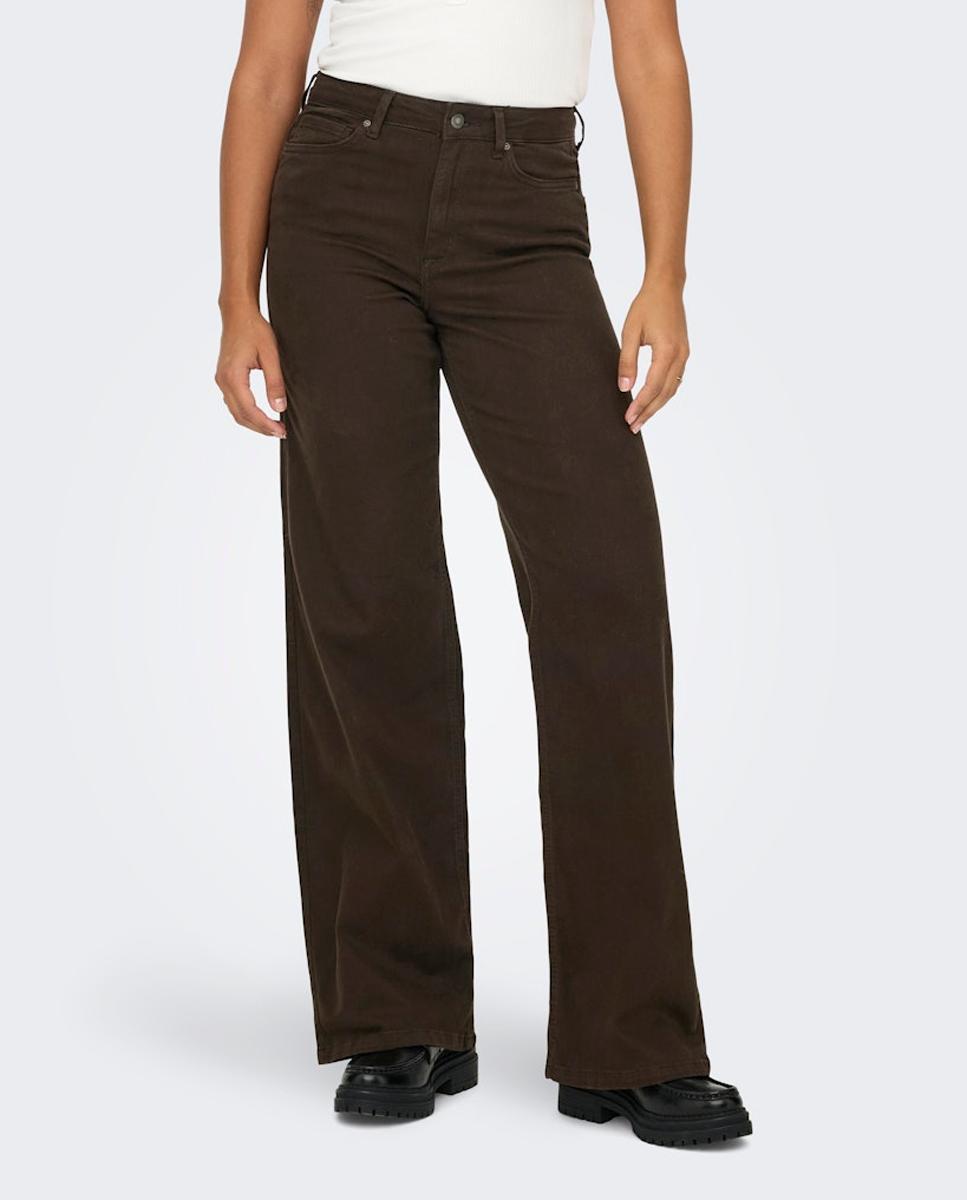 Jeans Wide Leg com Cintura Subida Castanho-3