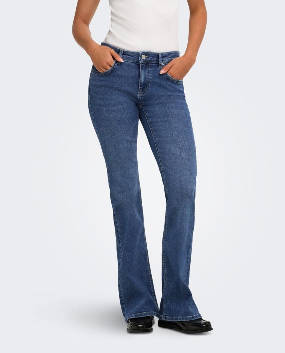 Jeans à Boca de Sino com Cintura Baixa Azul-3