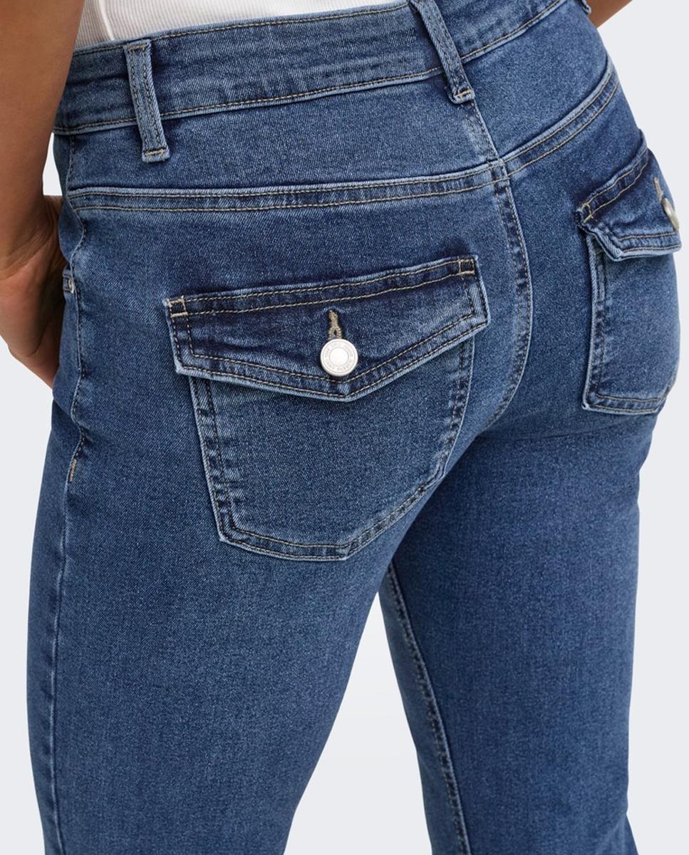 Jeans à Boca de Sino com Cintura Baixa Azul-4