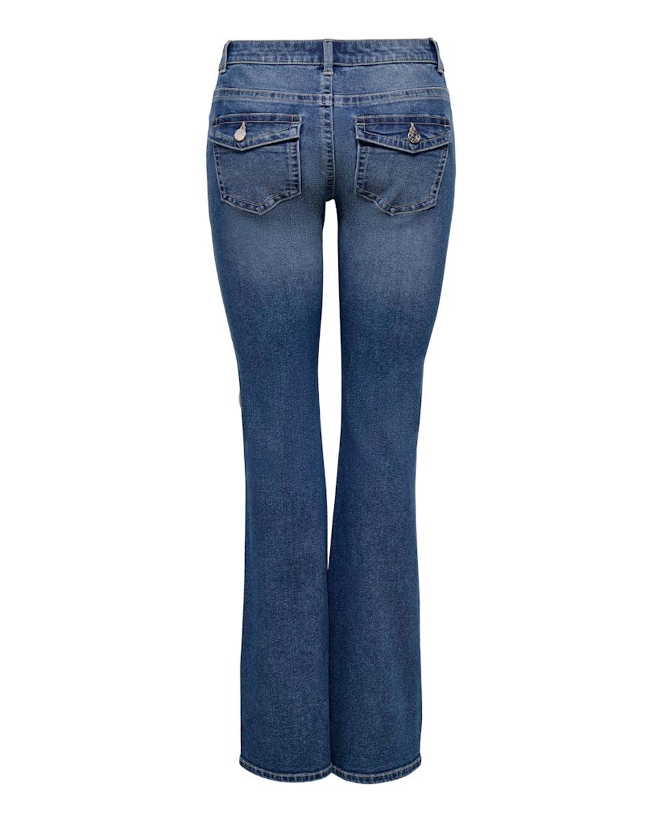 Jeans à Boca de Sino com Cintura Baixa Azul-6