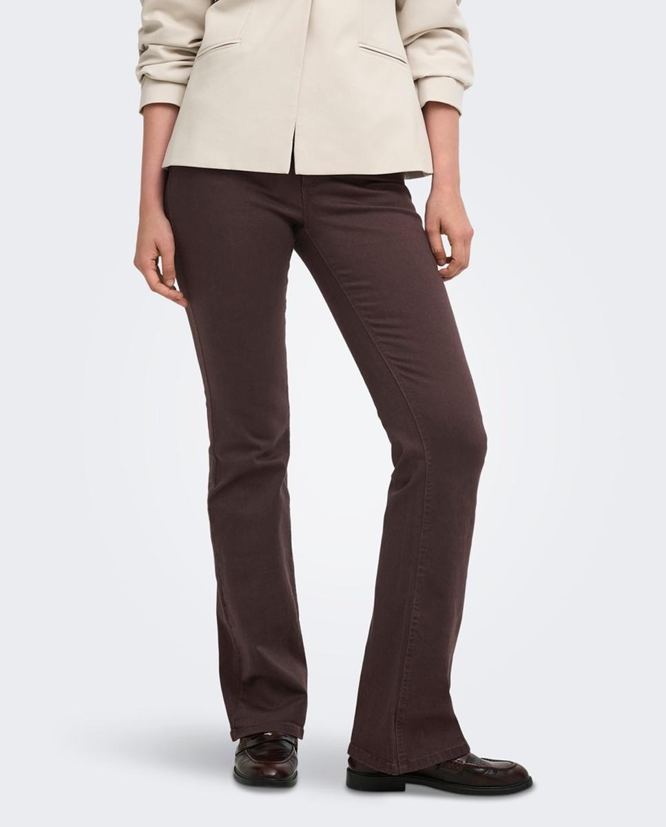 Pantalón de mujer campana de cintura media - Only - Marrón Marrón-3