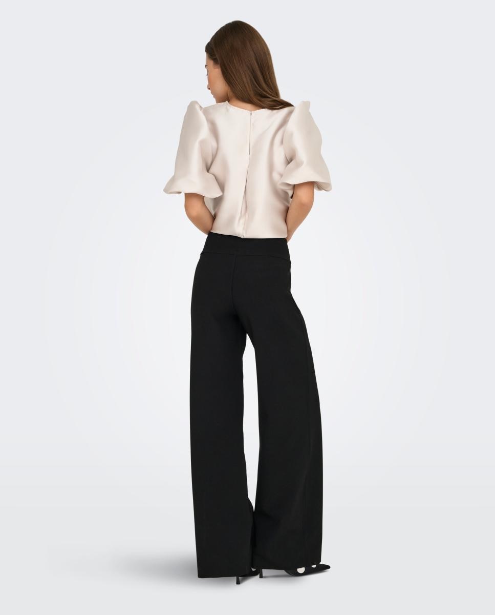 Pantalón de mujer wide leg con cintura elástica - Only - Negro Negro-2