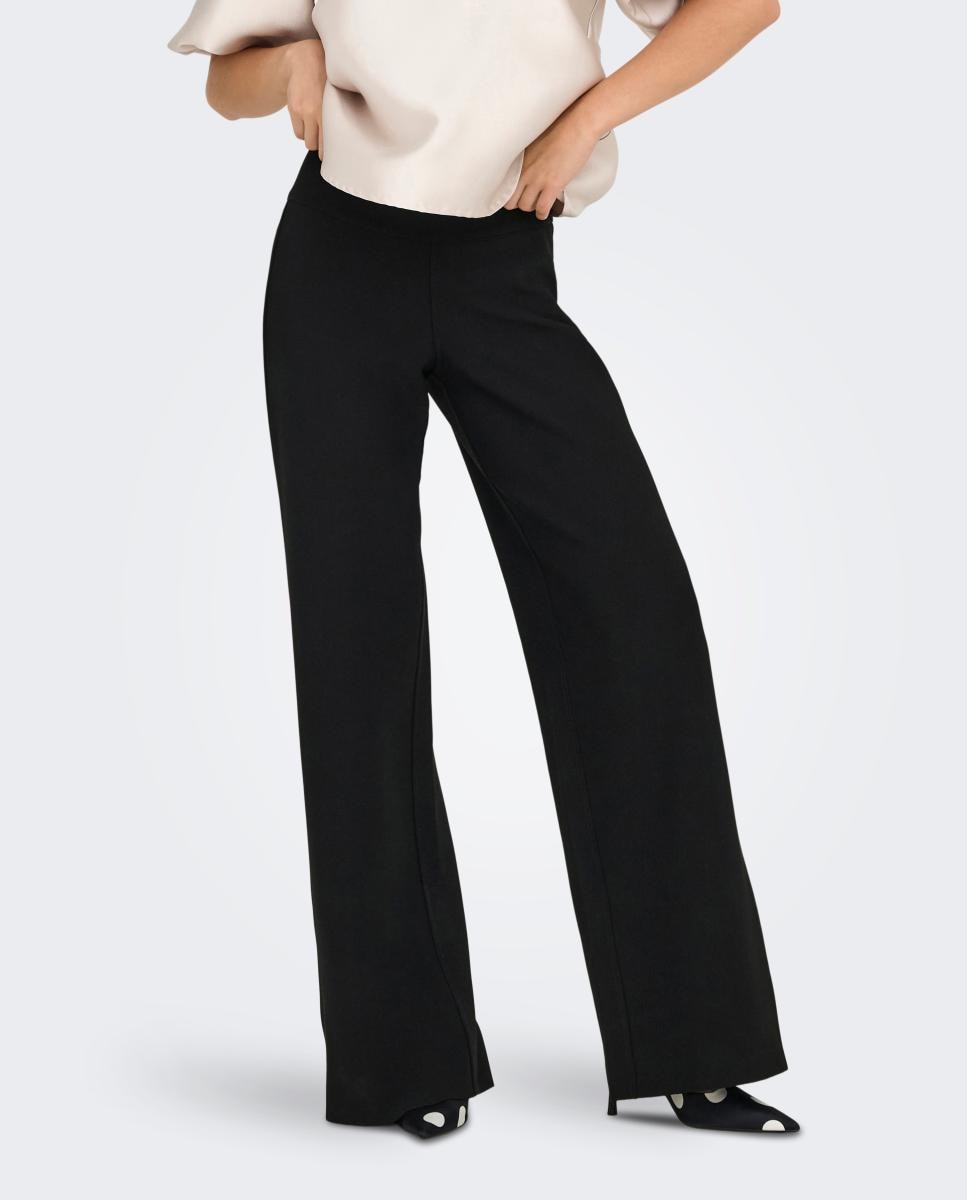 Pantalón de mujer wide leg con cintura elástica - Only - Negro Negro-3