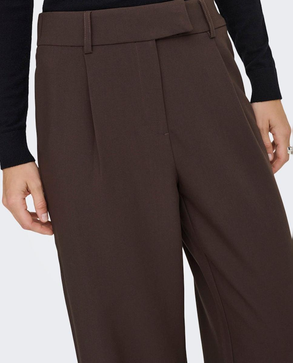 Pantalón de traje de mujer recto de cintura alta - Only - Marrón Marrón-3