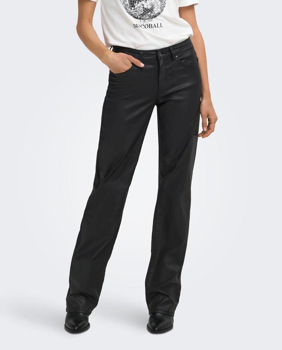 Vaquero denim recto de mujer de tiro medio - Only - Negro Negro-3