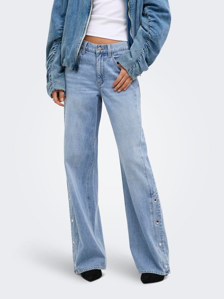 Vaquero denim wide leg de mujer de tiro alto - Only - Azul claro Azul claro-3