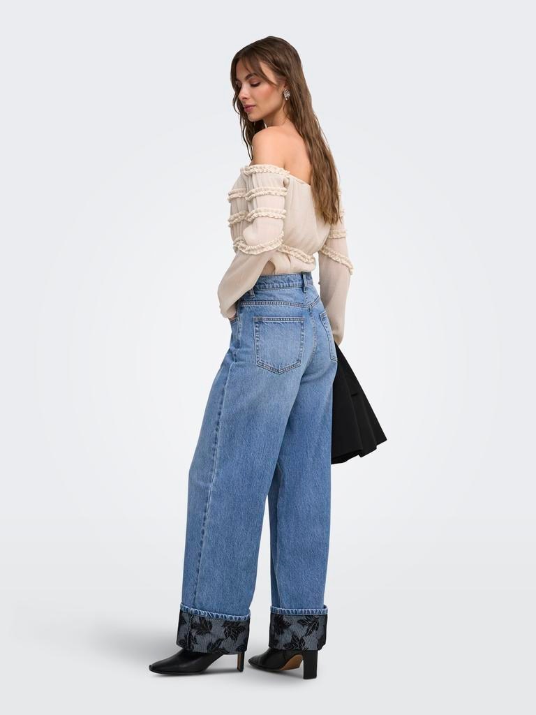 Vaquero denim wide leg 100% algodón de mujer de tiro alto - Only - Azul Azul-2