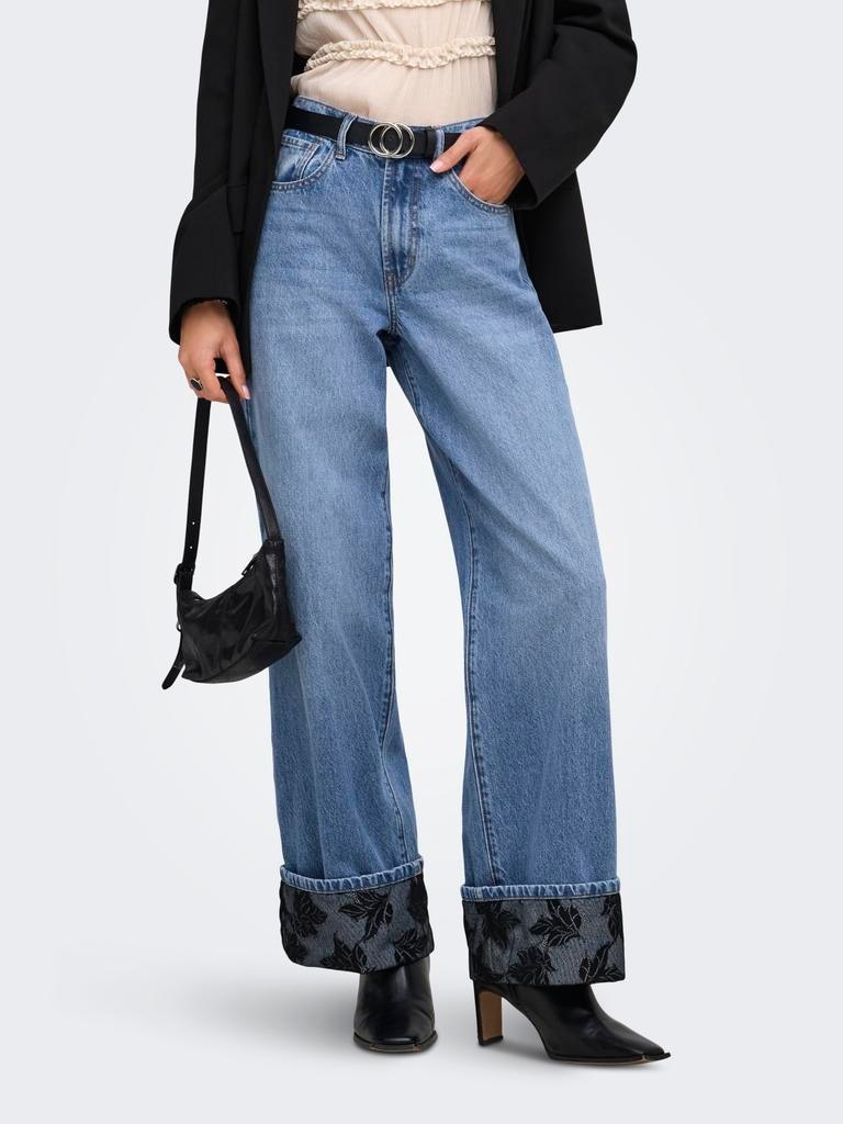 Vaquero denim wide leg 100% algodón de mujer de tiro alto - Only - Azul Azul-3