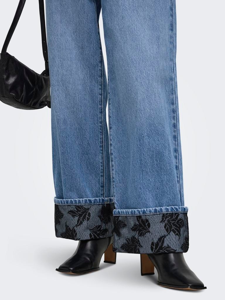 Vaquero denim wide leg 100% algodón de mujer de tiro alto - Only - Azul Azul-4
