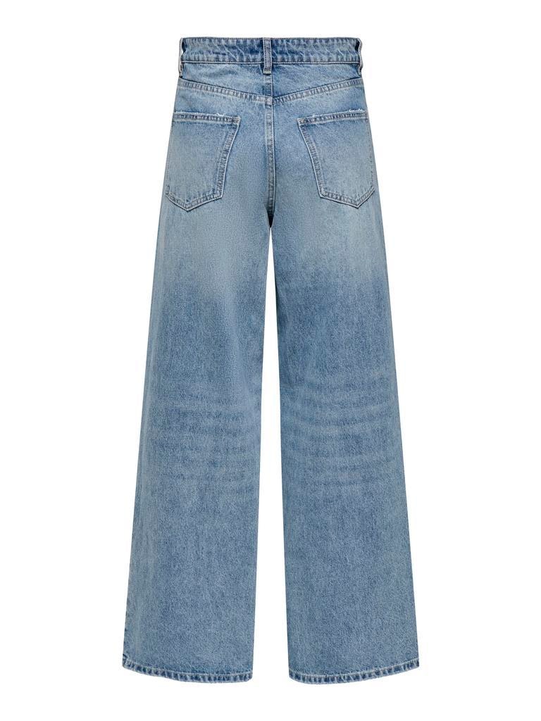 Jeans Wide Leg 100% Algodão com Cintura Média Azul-2