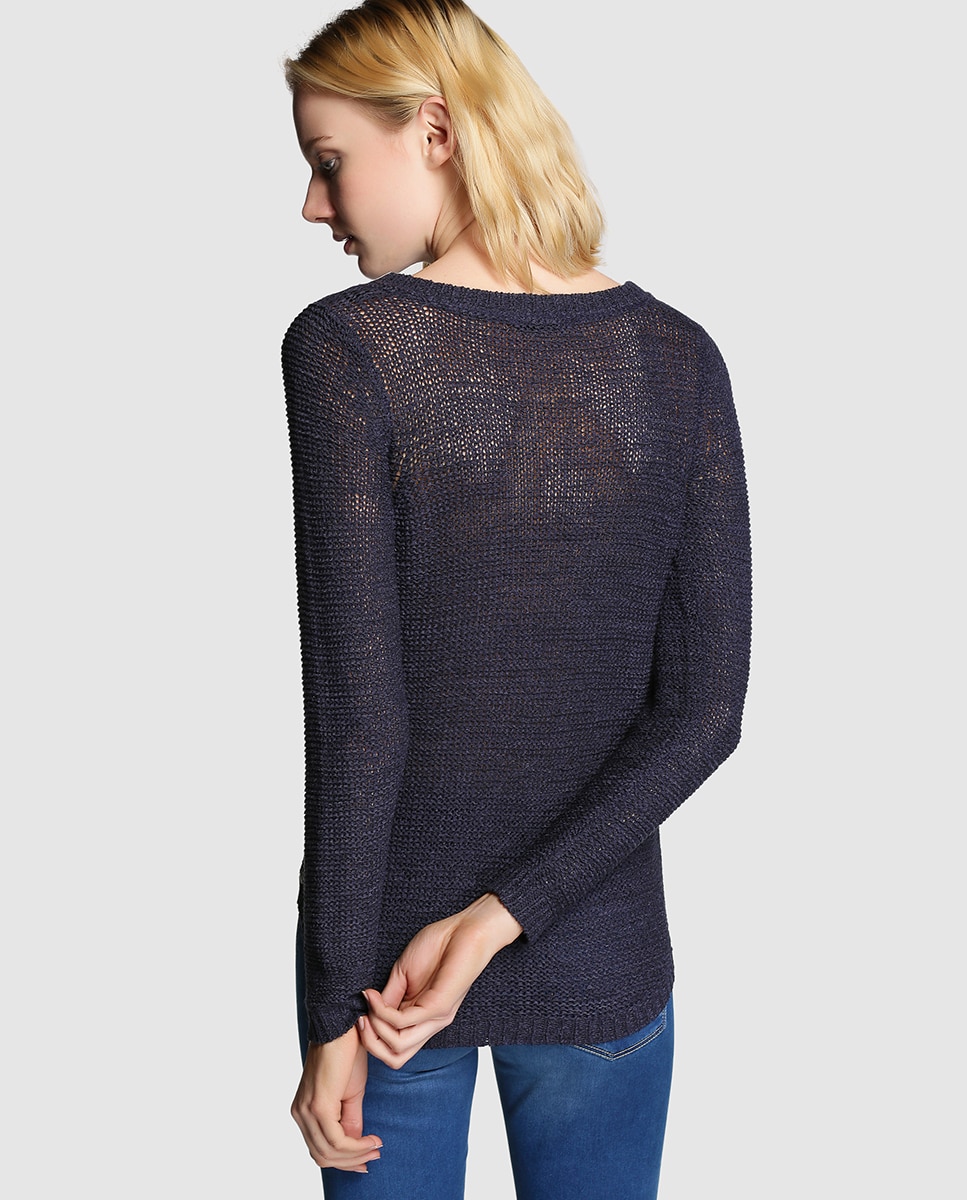 Jersey de mujer de manga larga y cuello redondo - Only - Azul marino Azul marino-2