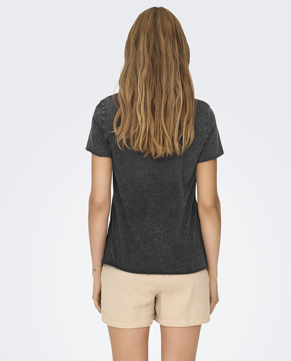 Camiseta de mujer de manga corta con dibujo frontal - Only - Negro Melange Negro Melange-2