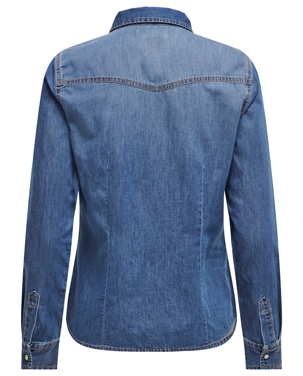 Camisa de ganga com manga comprida Azul-8