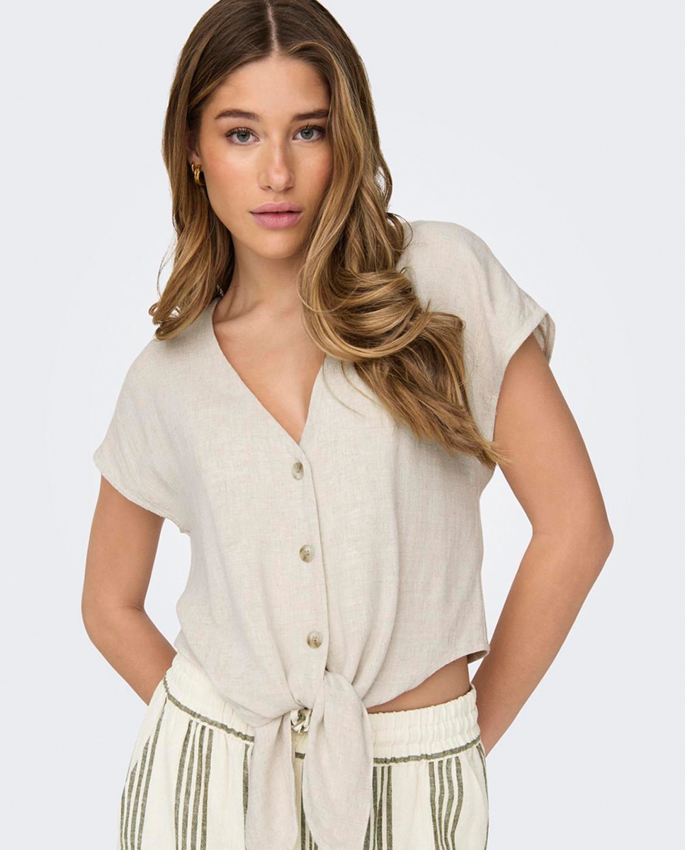 Blusa de Linho com Nó Branco-gelo-3