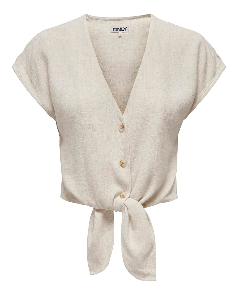 Blusa de Linho com Nó Branco-gelo-5