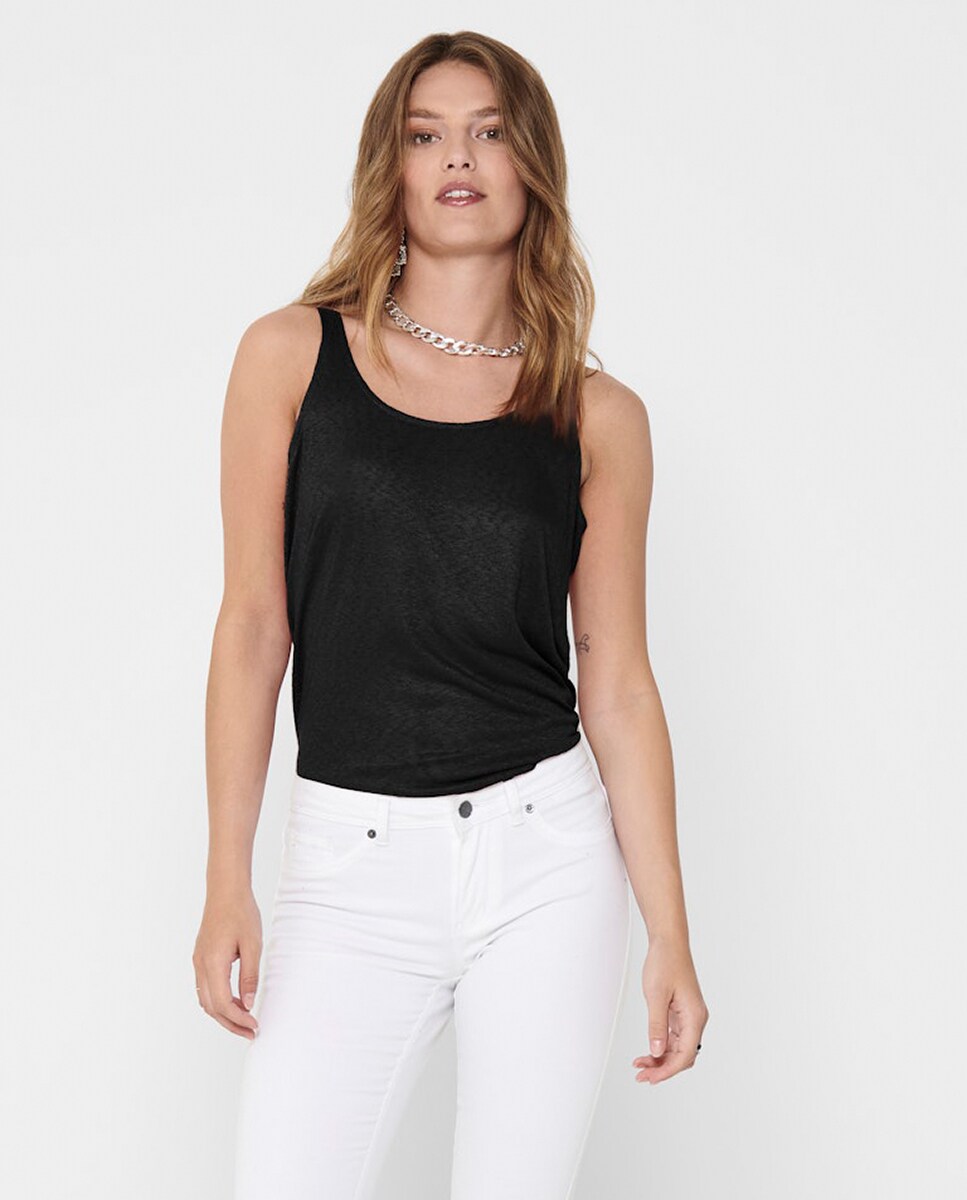 Top de Alças com Decote Redondo Preto-1